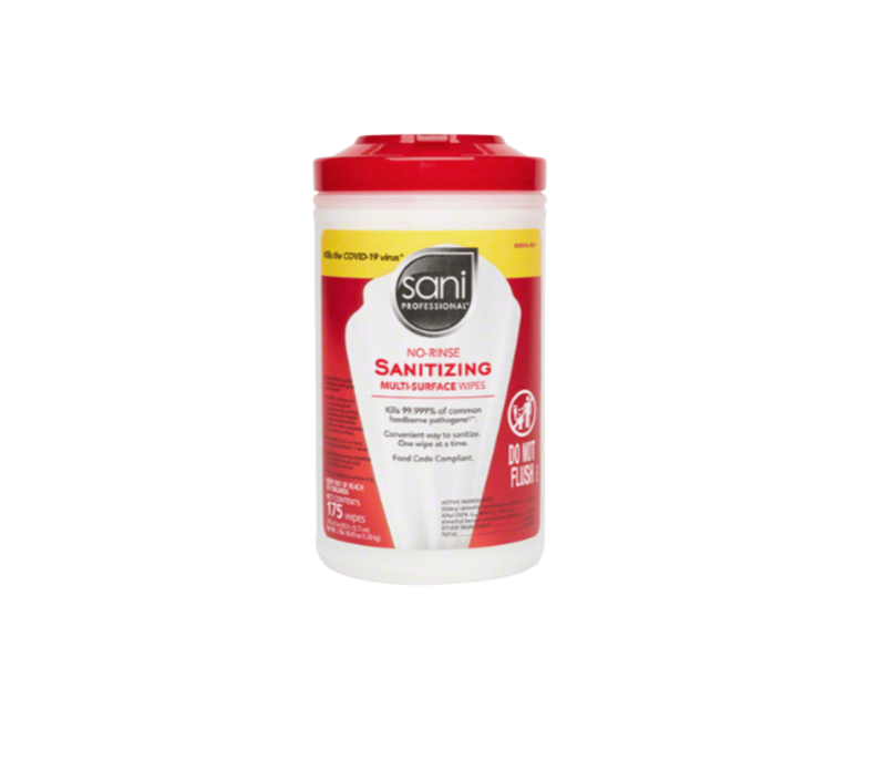 Sani Professional® No-Rinse Sanitizing Multi-Surface Wipes, 175ct, 6/cs